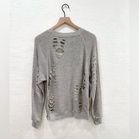 R13 Shredded Zip Side Cotton Sweatshirt Gray - Picture 5 of 6